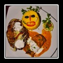 Jonathan Harker's meal: Paprikahendl  and impletata (stuffed egg plant) at the Hotel Transilvania, Cluj