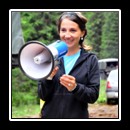 Corina Grama with her megaphone.